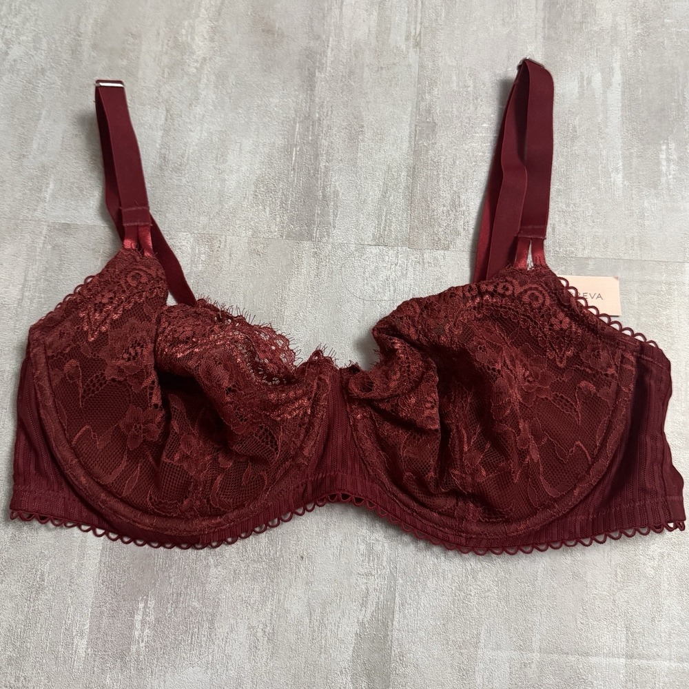 Dobreva Sheer Lace Bra Size 38C Wine Red Convertible Racer Strap Brand‎ New